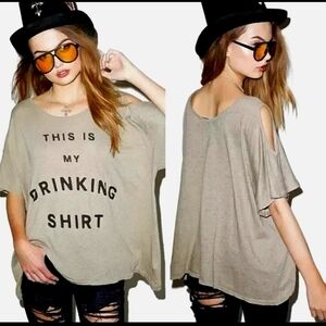 WILDFOX  My Drinking Shirt Shoulder‎ Cutout Short Sleeve Tee